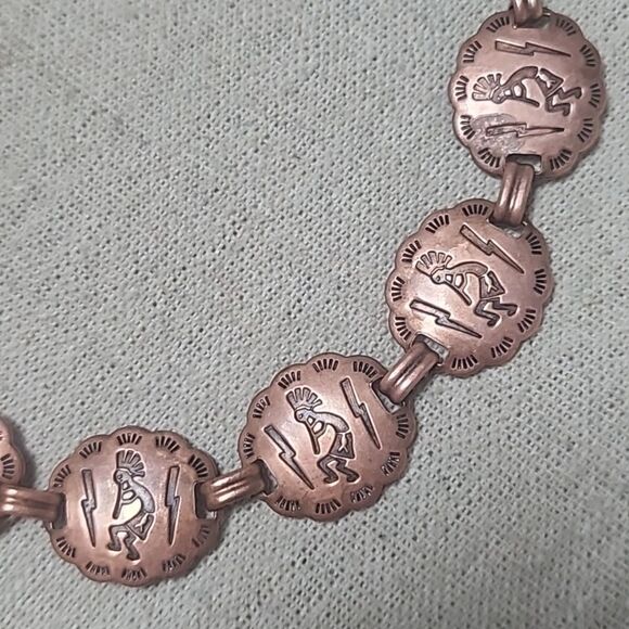 Vintage Copper Kokopelli Lightning Concho Signed Y2K Link Bracelet - Picture 3 of 10